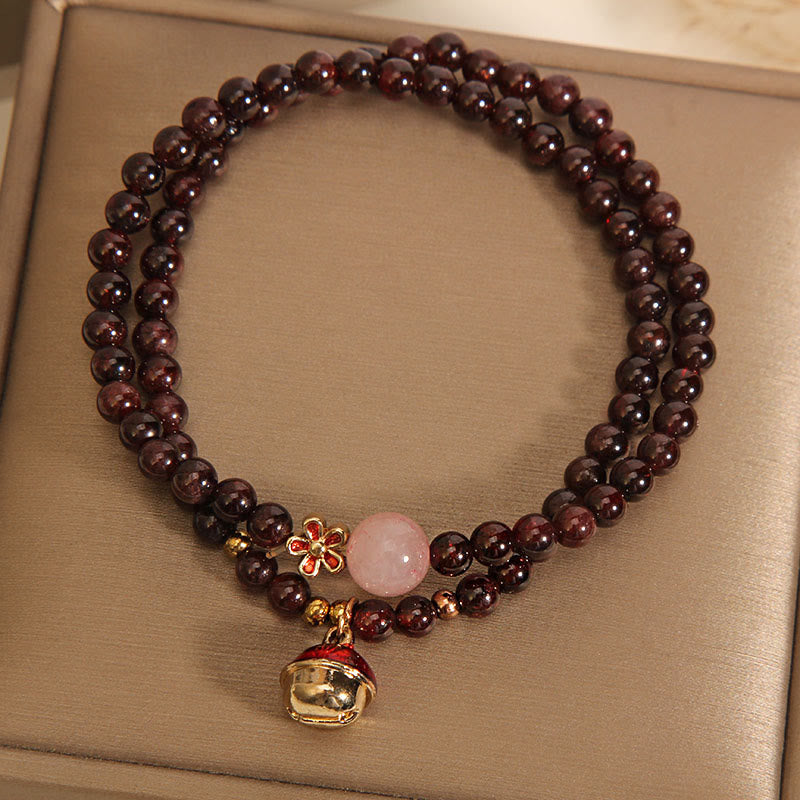 Pulsera de protección con forma de flor de campana y granate ultrafino de 3 mm con Buddha Stones naturales