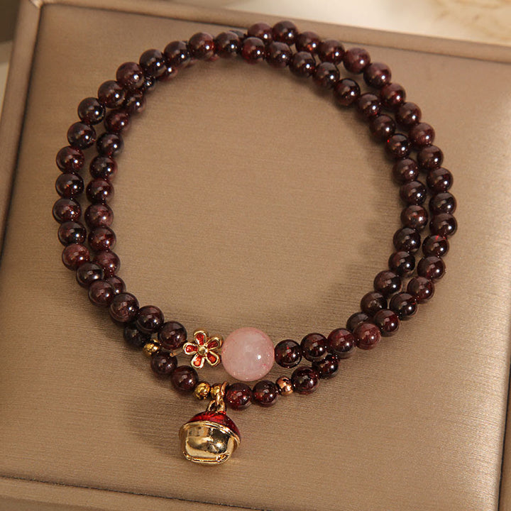 Pulsera de protección con forma de flor de campana y granate ultrafino de 3 mm con Buddha Stones naturales