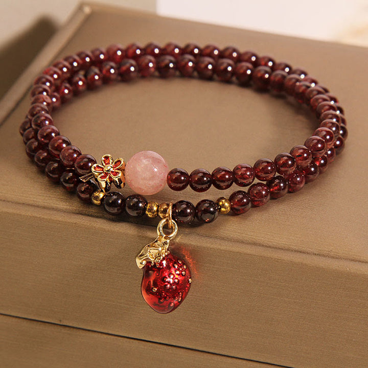 Pulsera de protección con forma de flor de campana y granate ultrafino de 3 mm con Buddha Stones naturales