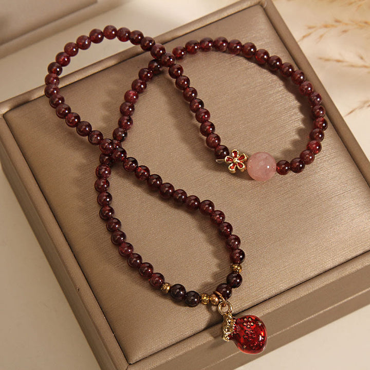 Pulsera de protección con forma de flor de campana y granate ultrafino de 3 mm con Buddha Stones naturales