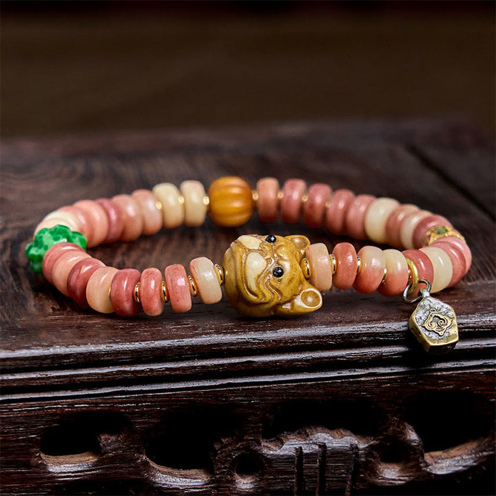 Pulsera de la suerte con cuentas de sangre morada de hueso de camello tibetano natural de Buddha Stones