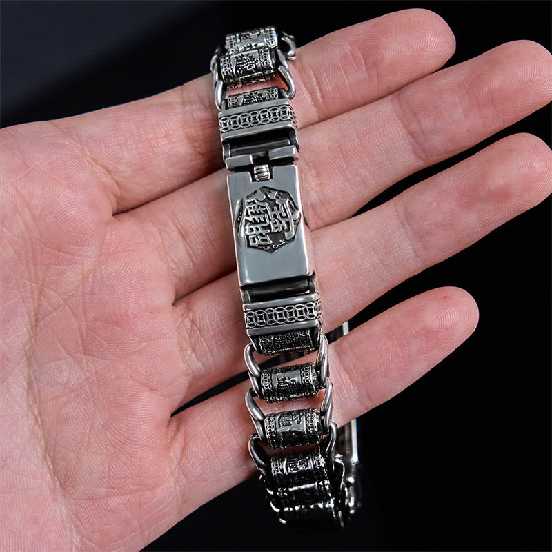 Pulsera de metal Pi Xiu con hebilla de cobre tibetano y Buddha Stones, rueda de oración y Sutra del Corazón