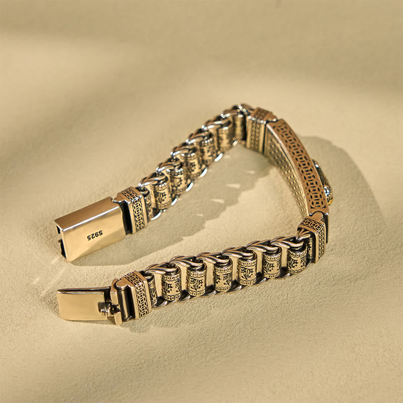 Pulsera de metal Pi Xiu con hebilla de cobre tibetano y Buddha Stones, rueda de oración y Sutra del Corazón