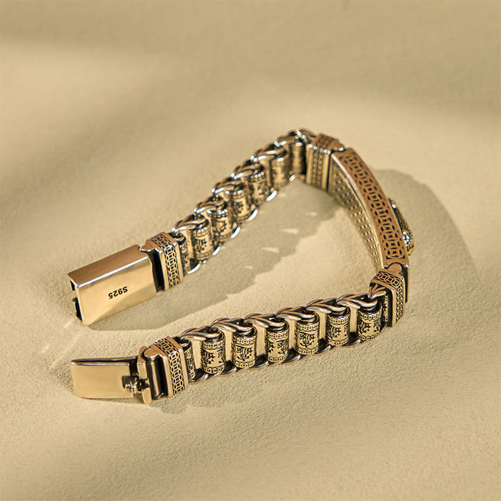 Pulsera de metal Pi Xiu con hebilla de cobre tibetano y Buddha Stones, rueda de oración y Sutra del Corazón