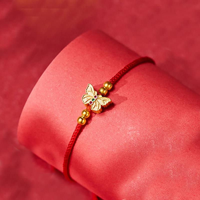 Pulsera de fuerza con hilo rojo y mariposa de plata de ley 999 Buddha Stones - image 4