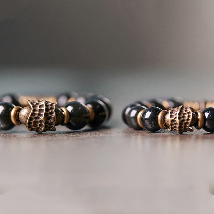 Pulsera curativa de amor de cobre y obsidiana arcoíris con Buddha Stones