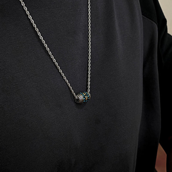 Collar con colgante giratorio de Buddha Stones tibetano con cuentas Dzi Om Mani Padme Hum - Cadena de acero de titanio y cuenta Dzi - image 12