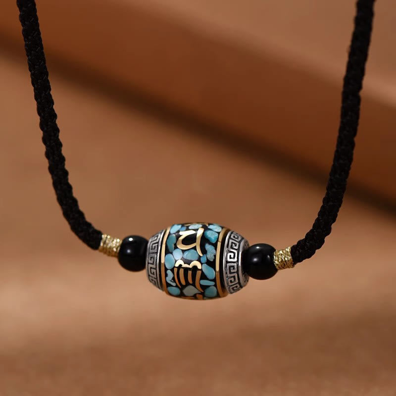 Collar con colgante giratorio de Buddha Stones tibetano con cuentas Dzi Om Mani Padme Hum - Cadena de cuerda y cuenta Dzi - image 1