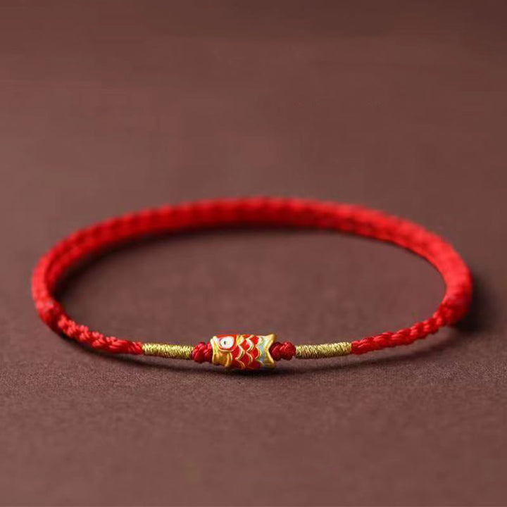 Pulsera trenzada de hilo rojo hecha a mano con Buddha Stones y pez koi - Cuerda roja y peces koi - image 1