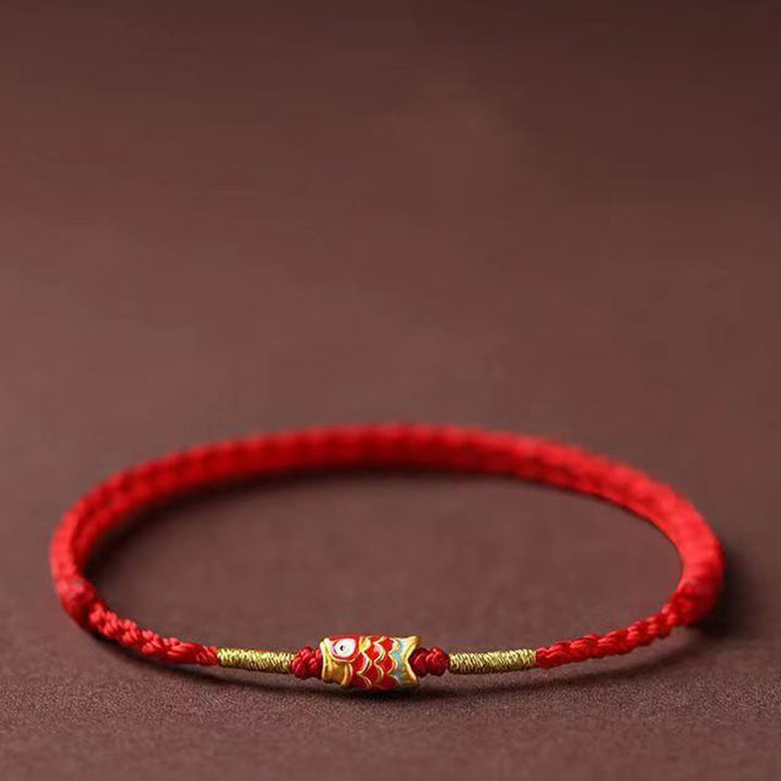 Pulsera trenzada de hilo rojo hecha a mano con Buddha Stones y pez koi - image 4