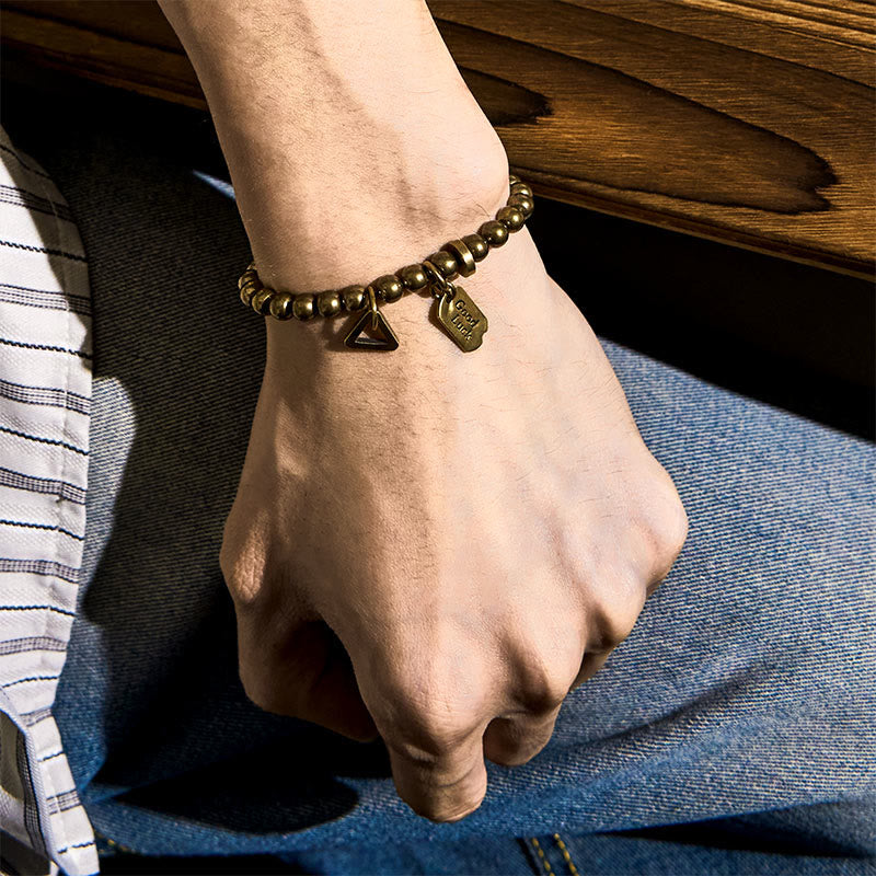 Pulsera de la suerte de latón y cobre puro retro con Buddha Stones