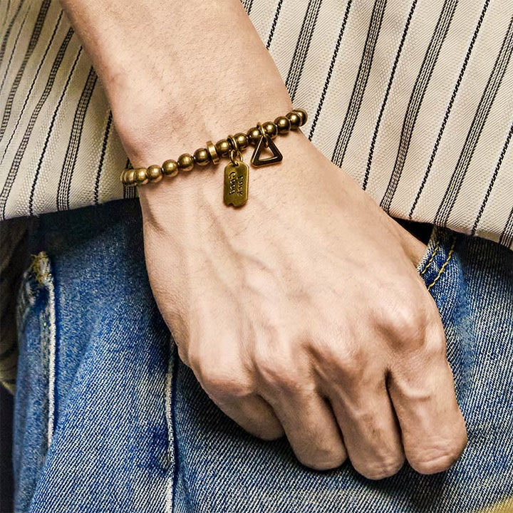 Pulsera de la suerte de latón y cobre puro retro con Buddha Stones