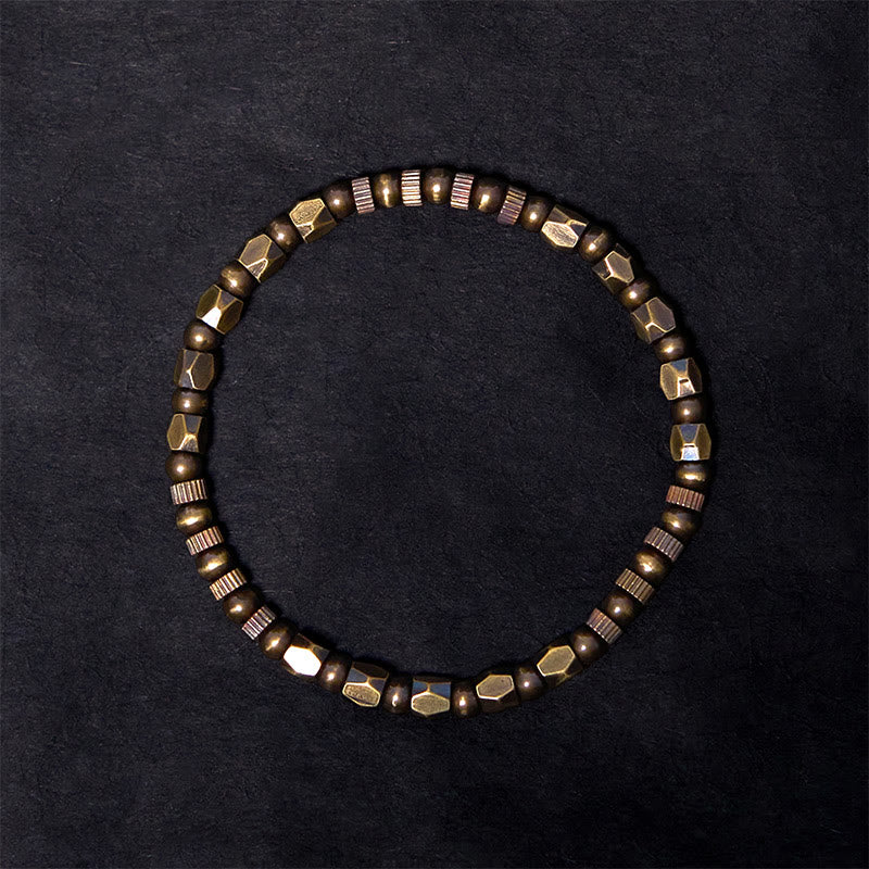 Pulsera de la suerte de cobre y latón con diseño irregular y desgastado retro con Buddha Stones