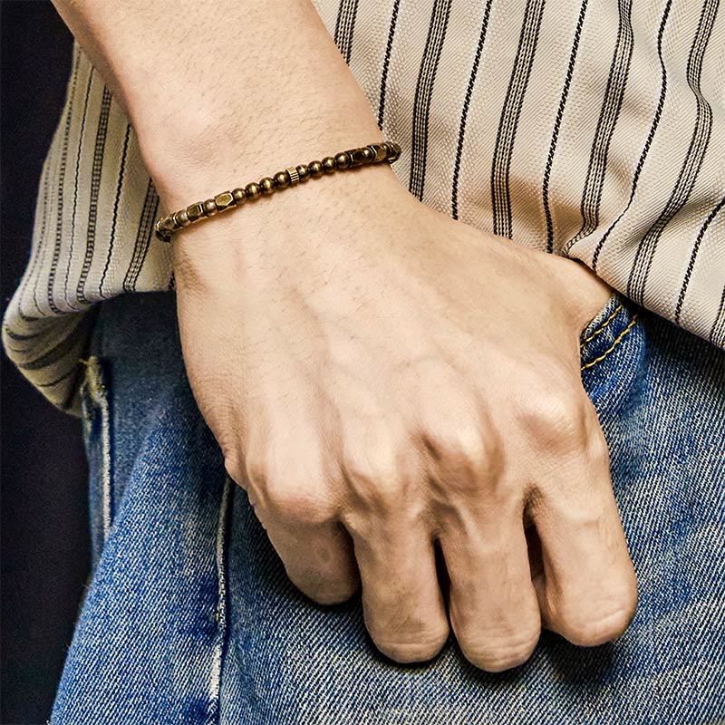Pulsera de riqueza con cuentas de cobre y latón, diseño simple y desgastado, con Buddha Stones