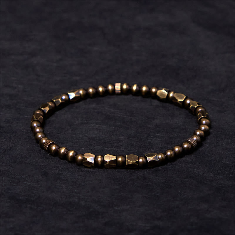 Pulsera de riqueza con cuentas de cobre y latón, diseño simple y desgastado, con Buddha Stones