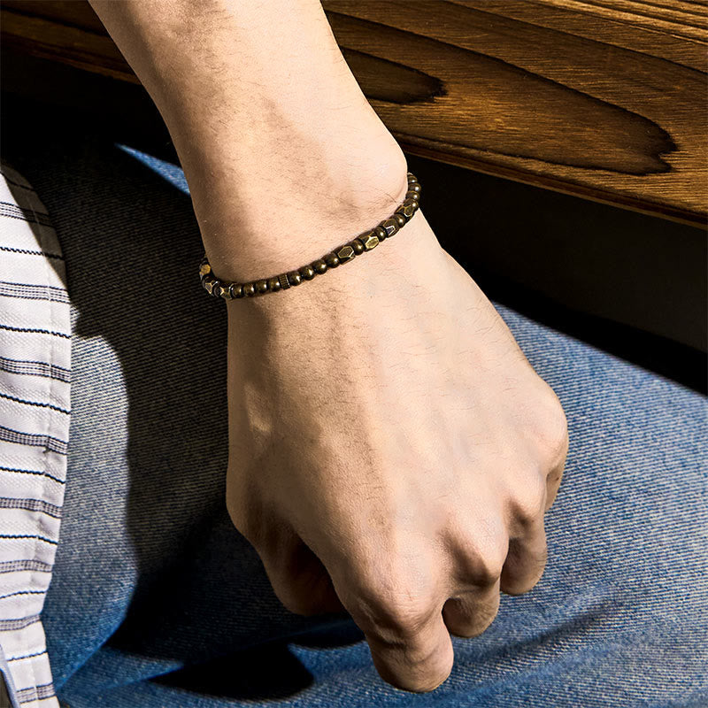 Pulsera de riqueza con cuentas de cobre y latón, diseño simple y desgastado, con Buddha Stones
