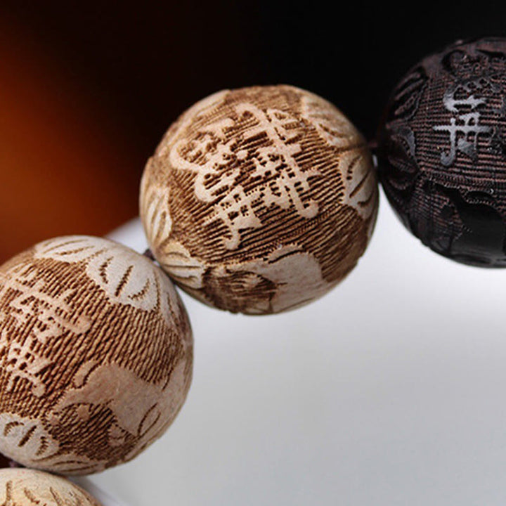 Pulsera de la paz con grabado de buey y yin yang, madera de ébano y madera de alcanfor con Buddha Stones - image 11