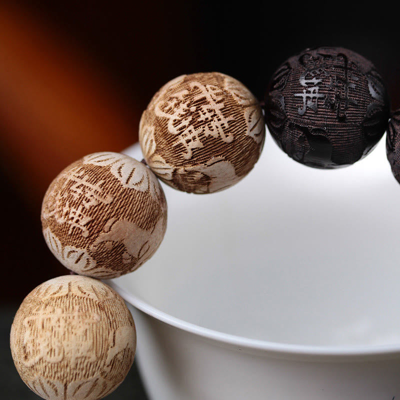 Pulsera de la paz con grabado de buey y yin yang, madera de ébano y madera de alcanfor con Buddha Stones - image 10