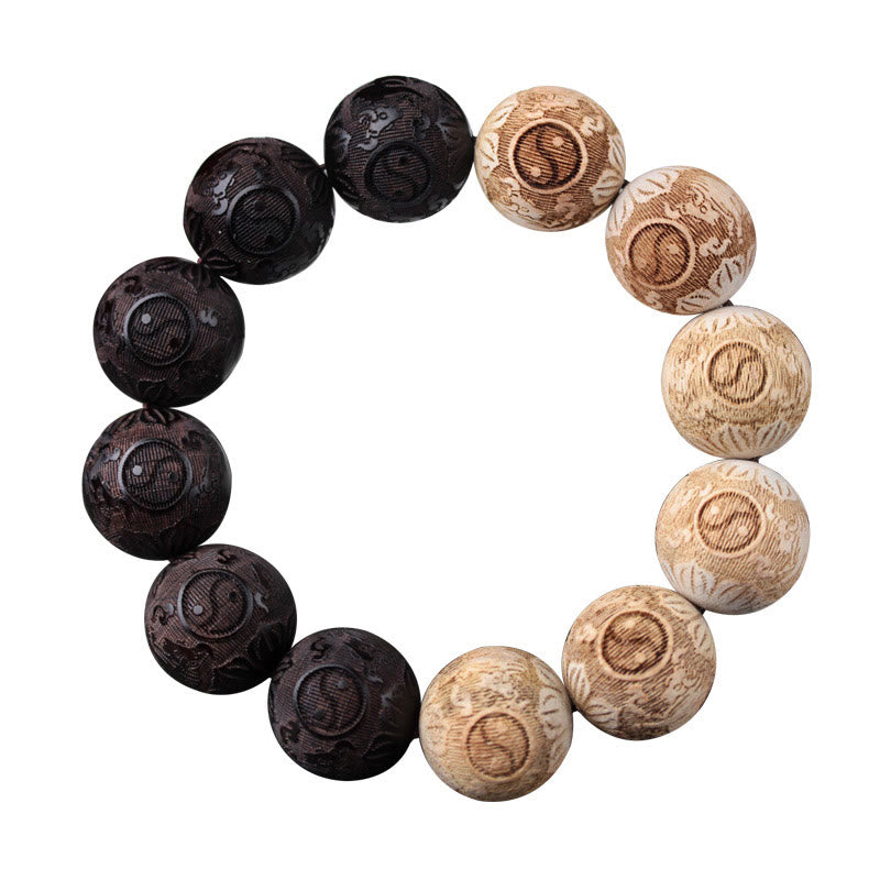 Pulsera de la paz con grabado de buey y yin yang, madera de ébano y madera de alcanfor con Buddha Stones - image 13