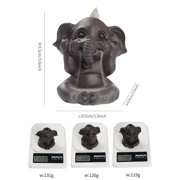 Quemador de incienso con reflujo de arcilla morada, diseño de elefante, Buddha Stones , para sanación y paz - image 5