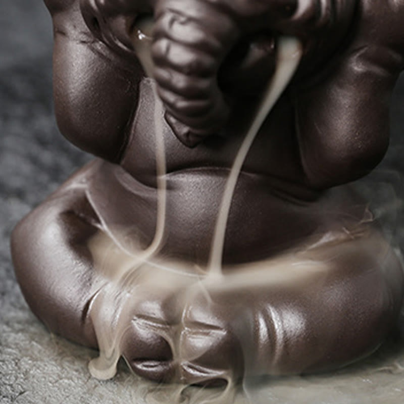 Quemador de incienso con reflujo de arcilla morada, diseño de elefante, Buddha Stones , para sanación y paz - image 24