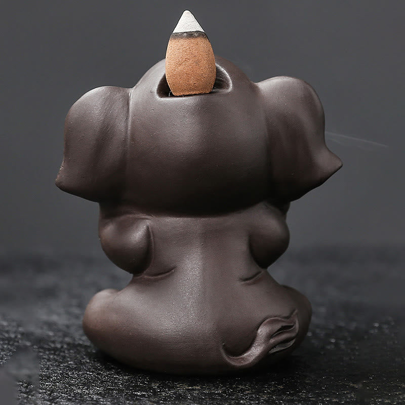 Quemador de incienso con reflujo de arcilla morada, diseño de elefante, Buddha Stones , para sanación y paz - image 19