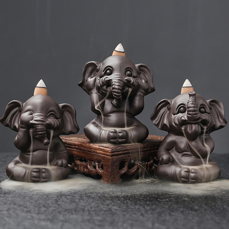 Quemador de incienso con reflujo de arcilla morada, diseño de elefante, Buddha Stones , para sanación y paz - image 2