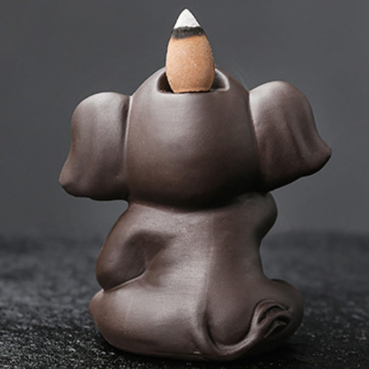 Quemador de incienso con reflujo de arcilla morada, diseño de elefante, Buddha Stones , para sanación y paz - image 9