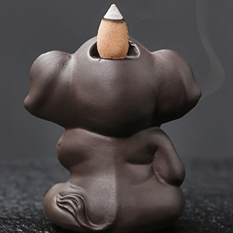 Quemador de incienso con reflujo de arcilla morada, diseño de elefante, Buddha Stones , para sanación y paz - image 29