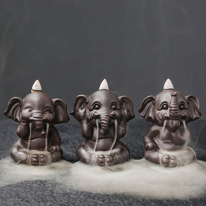 Quemador de incienso con reflujo de arcilla morada, diseño de elefante, Buddha Stones , para sanación y paz - image 3