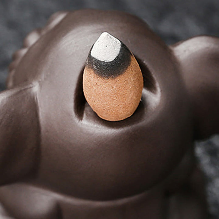 Quemador de incienso con reflujo de arcilla morada, diseño de elefante, Buddha Stones , para sanación y paz - image 14