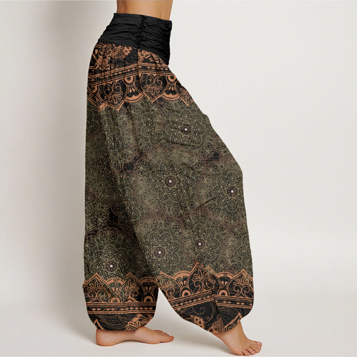 Pantalones harén con cintura elástica para mujer con diseño elegante de flores de mandala y Buddha Stones - image 9
