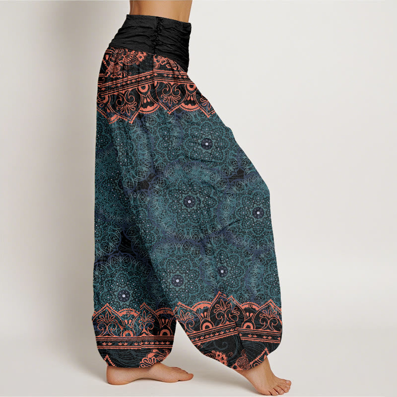 Pantalones harén con cintura elástica para mujer con diseño elegante de flores de mandala y Buddha Stones - image 2