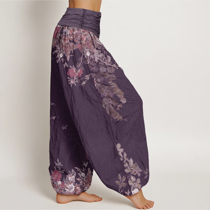Pantalones harén con cintura elástica para mujer, diseño informal de peonías rojas y flores de Buddha Stones - image 9