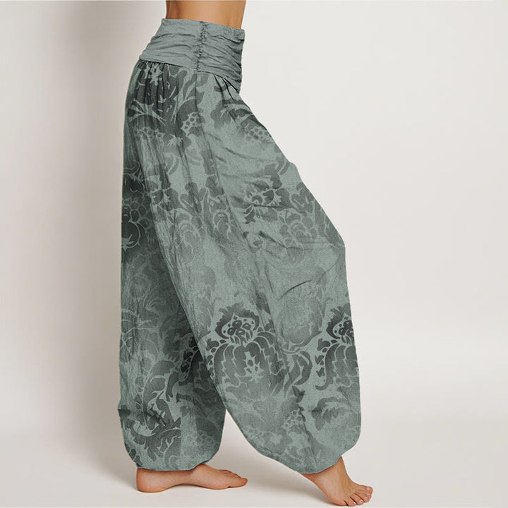 Pantalones harén con cintura elástica para mujer, diseño informal con hojas y flores y piedras de Buddha Stones - image 9
