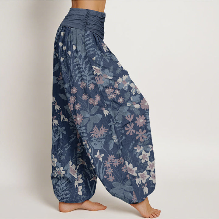 Pantalones harén con cintura elástica para mujer, diseño informal con margaritas, flores y hojas de Buddha Stones - image 9
