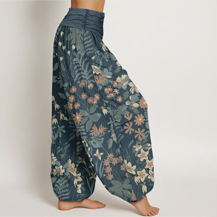 Pantalones harén con cintura elástica para mujer, diseño informal con margaritas, flores y hojas de Buddha Stones - image 2