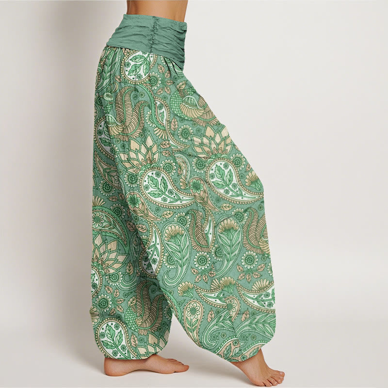 Pantalones harén con cintura elástica para mujer con diseño de flor de anacardo, pavo real y girasol y Buddha Stones - image 6