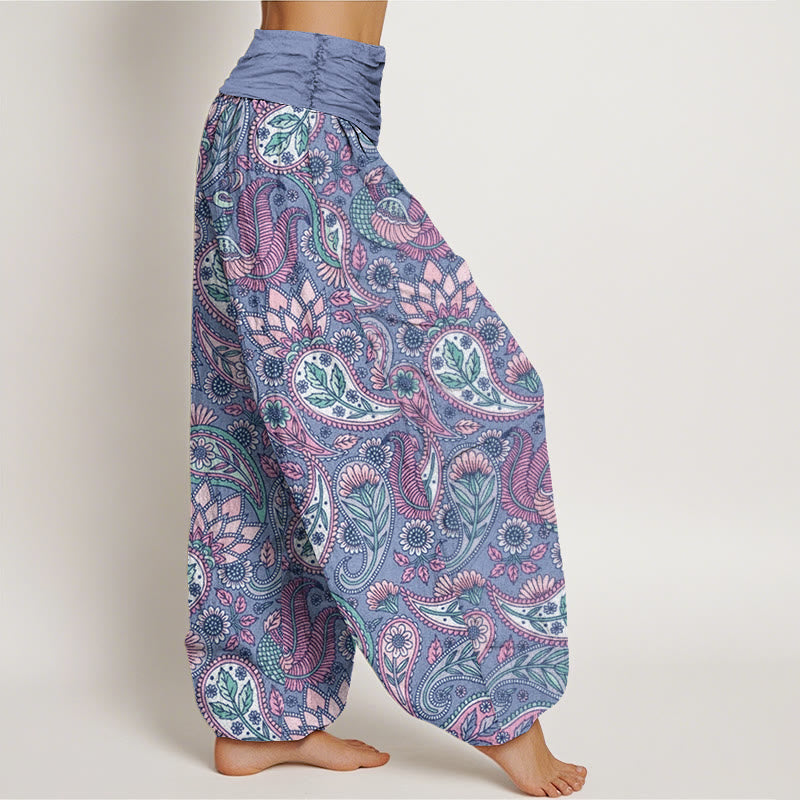 Pantalones harén con cintura elástica para mujer con diseño de flor de anacardo, pavo real y girasol y Buddha Stones - image 9