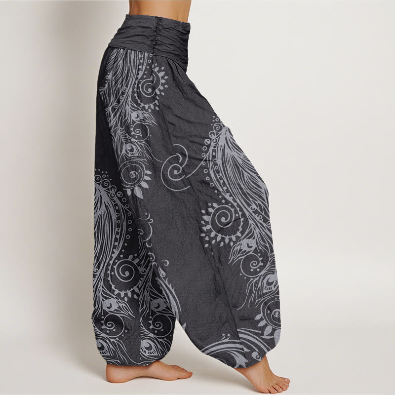 Pantalones harén con cintura elástica para mujer, diseño informal de pavo real y Buddha Stones - image 10