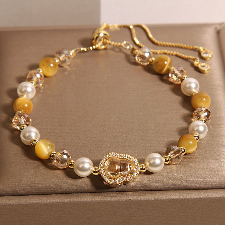 Pulsera de la prosperidad con piedra de ojo de gato amarilla y calabaza perlada de Buddha Stones - image 3