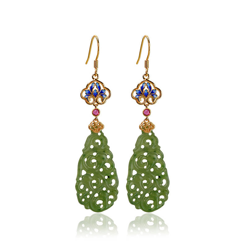 Pendientes de prosperidad de plata de ley 925 con jade hetiano hueco y esmalte de Buddha Stones - image 9
