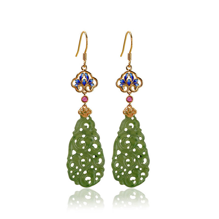 Pendientes de prosperidad de plata de ley 925 con jade hetiano hueco y esmalte de Buddha Stones - image 9