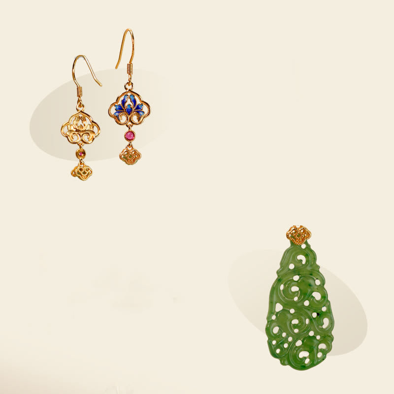 Pendientes de prosperidad de plata de ley 925 con jade hetiano hueco y esmalte de Buddha Stones - image 14