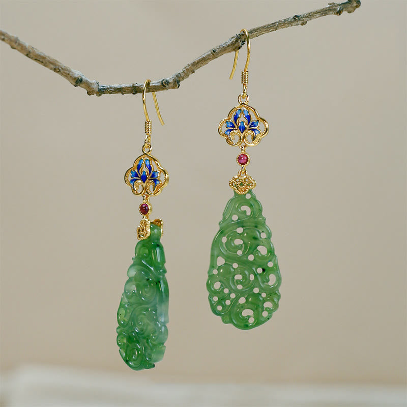 Pendientes de prosperidad de plata de ley 925 con jade hetiano hueco y esmalte de Buddha Stones - image 12