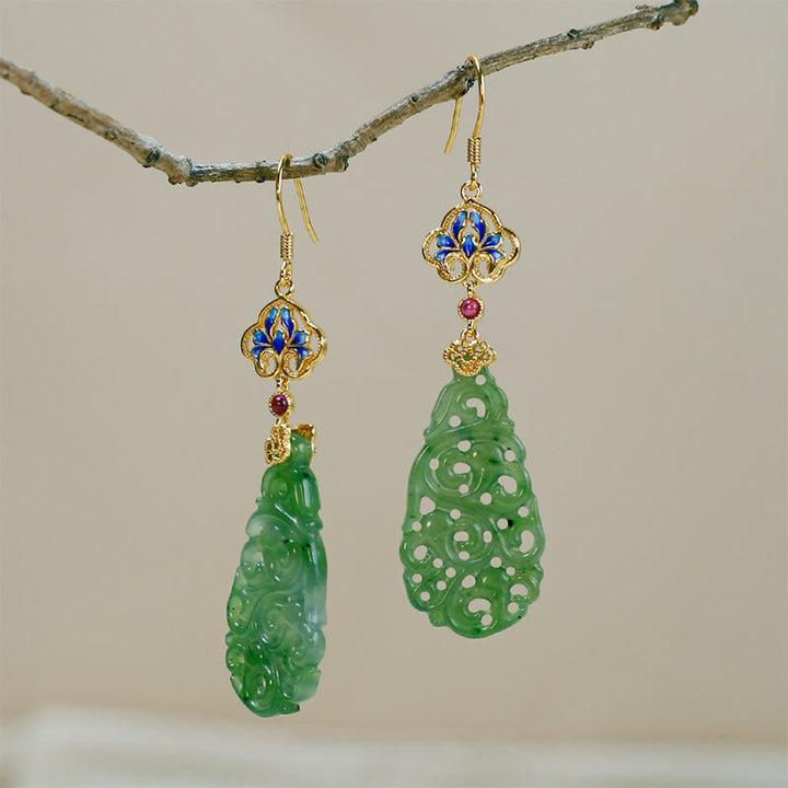 Pendientes de prosperidad de plata de ley 925 con jade hetiano hueco y esmalte de Buddha Stones - image 12
