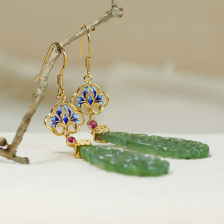 Pendientes de prosperidad de plata de ley 925 con jade hetiano hueco y esmalte de Buddha Stones - image 4