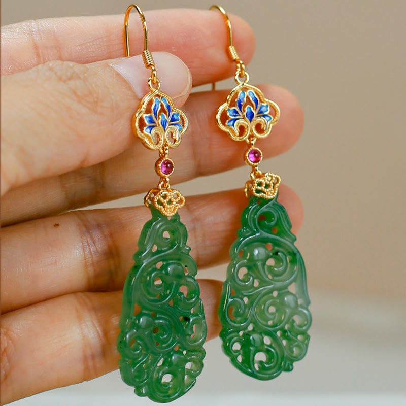 Pendientes de prosperidad de plata de ley 925 con jade hetiano hueco y esmalte de Buddha Stones - image 13