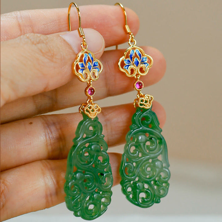 Pendientes de prosperidad de plata de ley 925 con jade hetiano hueco y esmalte de Buddha Stones - image 13