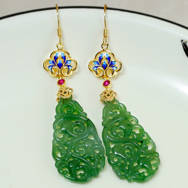 Pendientes de prosperidad de plata de ley 925 con jade hetiano hueco y esmalte de Buddha Stones - image 10